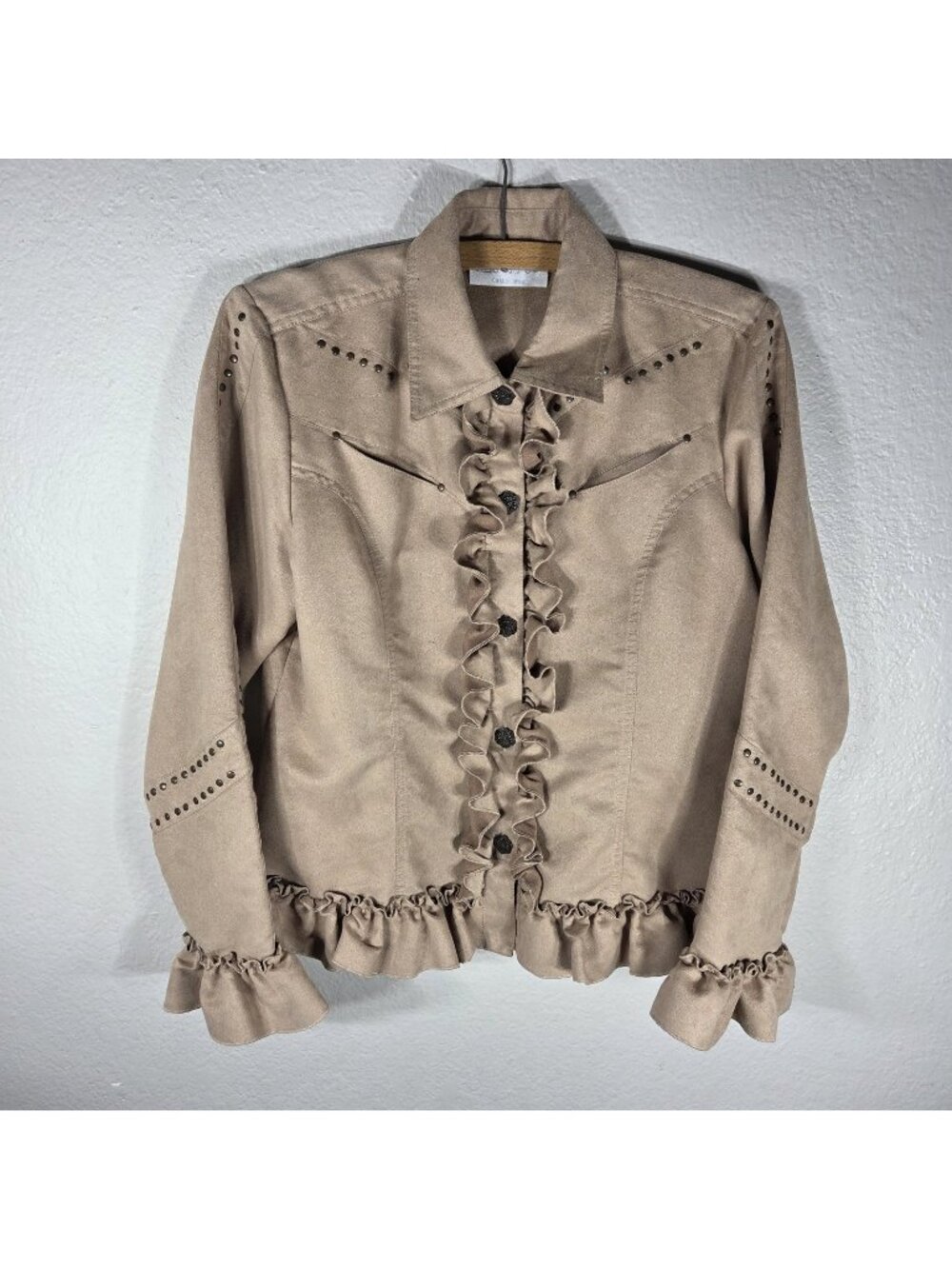 Bleu Bayou Women's M Tan Suede Ruffle Jacket Studded Panhandle Slim